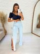 calça wide leg c/ fendas laterais