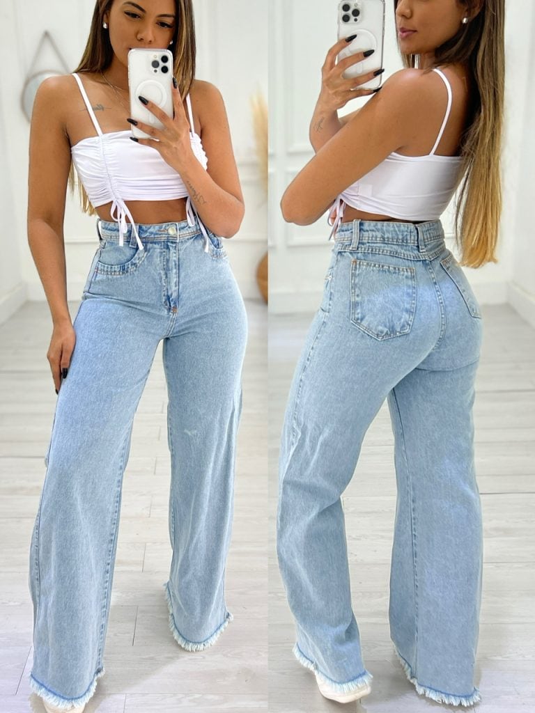 calça wide leg barra desfiada (clara) (cópia)