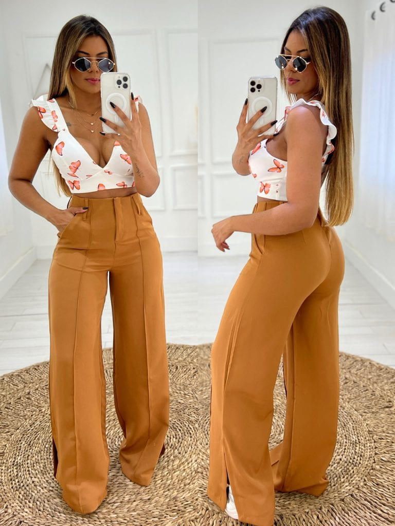 calça pantalona alfaiataria chiara (marrom) (cópia)