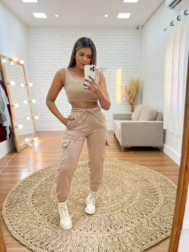 conjunto moletom calça jogger + cropped (marrom) (cópia)