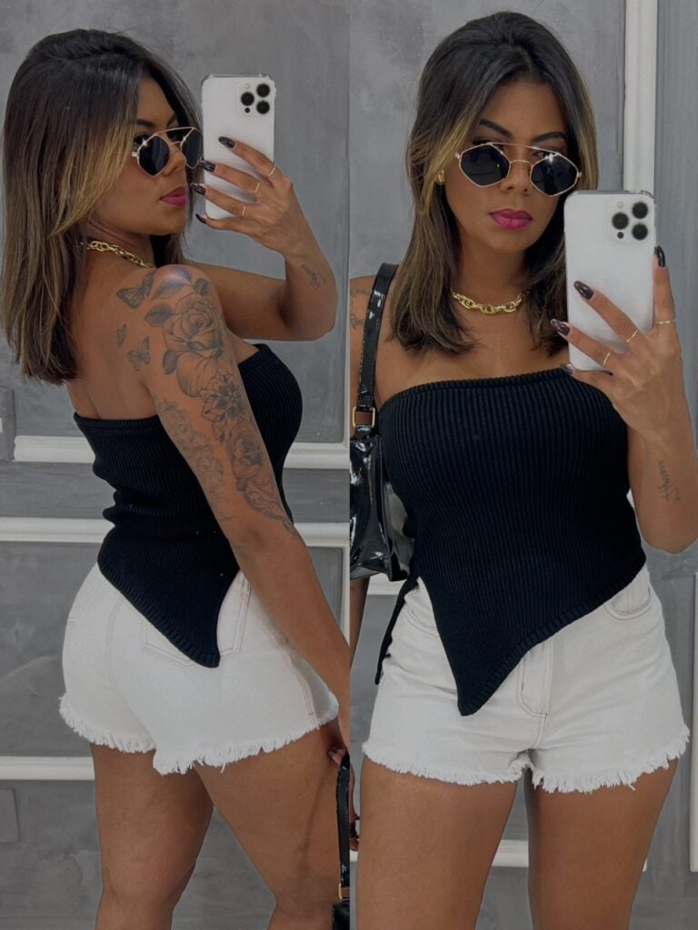 blusa tricô modal assimétrica