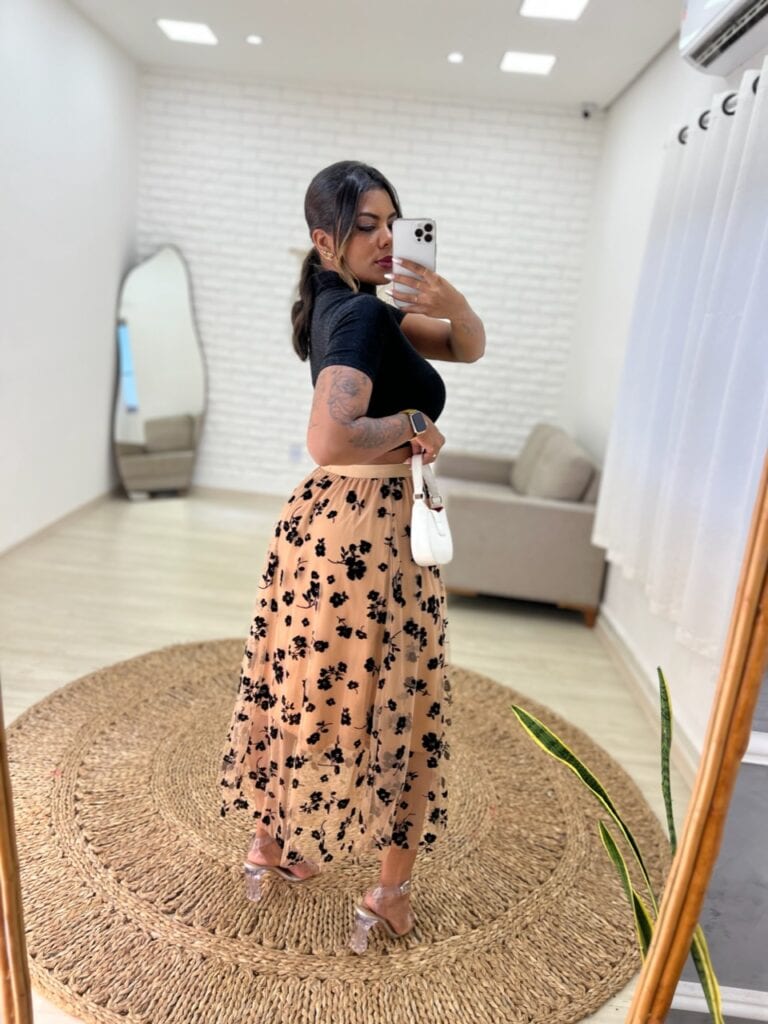 saia tule floral estela (preta) saia tule floral estela (preta)