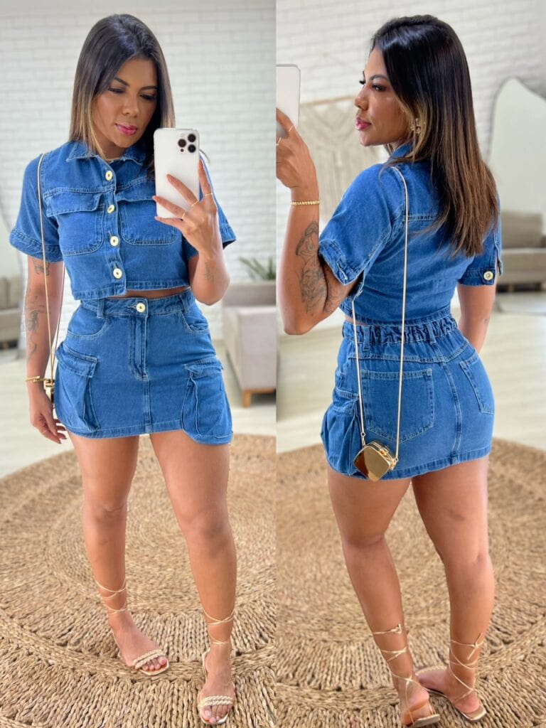 conjunto jeans saia cargo conjunto jeans saia cargo