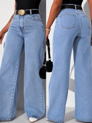 calça wide leg brilho